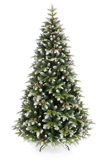 Vianočný stromček Jedľa horská zamrznutá so šiškami a ilexom 220 cm